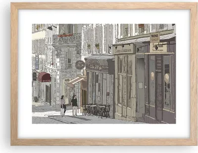 Produktbild von Gerahmtes Poster - Rahmen in heller Eiche - Architektur Zeichnen Montmartre - 40x30 cm - Wand Bild - Wanddeko - Wandbilder - Wandposter - Bilderrahmen - Bilder - Kunstdruck - P2NAA40x30-4141