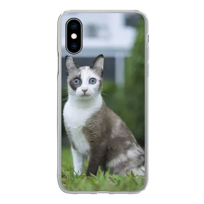 Produktbild von MuchoWow® Handyhülle Schutzhülle Hülle für iPhone X Katze - Siamese - Gras - Mädchen - Kinder - Jungen - Kind Silikon Softcase Handy Hülle - Handyhülle