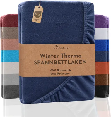 Produktbild von NatureMark Winter Thermo Fleece Spannbettlaken, Spannbetttuch in vielen Farben und Größen Bettlaken | 180 x 200 cm bis 200 x 200 cm - Navy blau