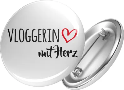 Produktbild von Huuraa Button Vloggerin mit Herz 25mm rund mit Sicherheitsnadel Ansteckbutton Geschenkidee
