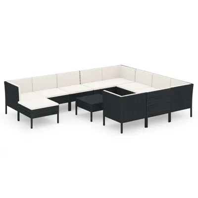 Immagine prodotto di set 12 pezzi da giardino con cuscini in poly rattan nero