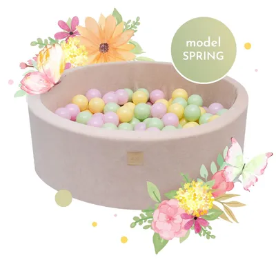 Produktbild von Trockenbadewanne mit 250 Bällen (Pastellrosa und -gelb, Hellgrün) MeowBaby, Spring, 90 x 30 cm, Ecru-Samt
