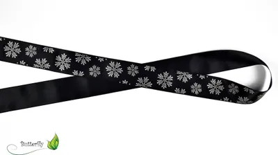 Produktbild von Satinband 25mm, Glitter - Schneeflocken, 20 Meter, Farbauswahl:schwarz 030