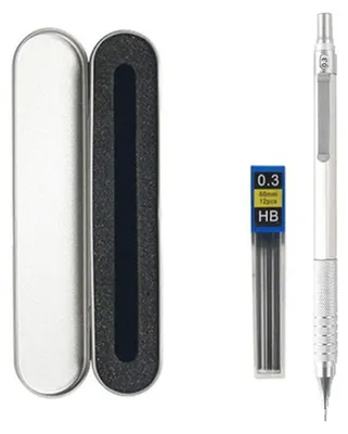 Produktbild von Druckbleistift Set 0,3/0,5/0,7/2,0 mm Metall versenkbar mit Geschenkbox Silber