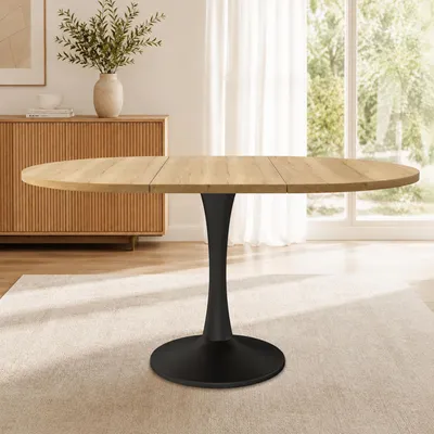 Produktbild von STILVORA Esstisch mit Ausziehfunktion 100/140x100 cm, Ovaler Esstisch mit modernem schlichtem Design, Kaffeetisch mit Eichenfarbe für Wohnzimmer