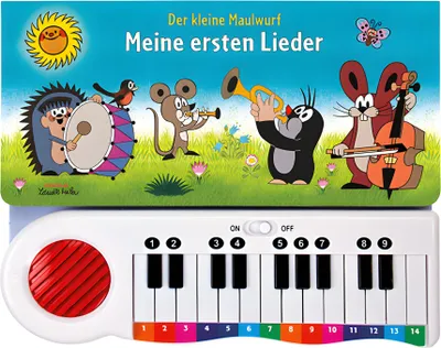 A children's book with an attached electronic keyboard.