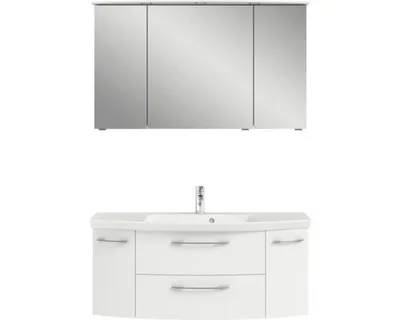 Produktbild von Pelipal Badmöbel-Set BxHxT 121 x 200 x 50,5 cm Frontfarbe weiß mit Waschtisch Mineralguss weiß Griff chrom H10412111600M