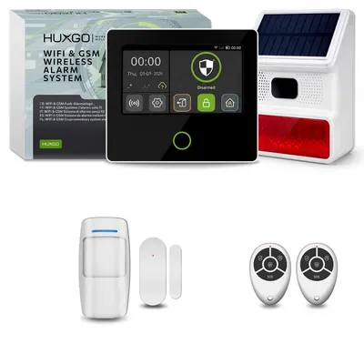 Image de Kit d'alarme sans fil HUXGO avec Wi-Fi et GSM 4G pour la maison, avec sirène, 1 détecteur de mouvement et 1 capteur de porte et fenêtre, HXA502 B