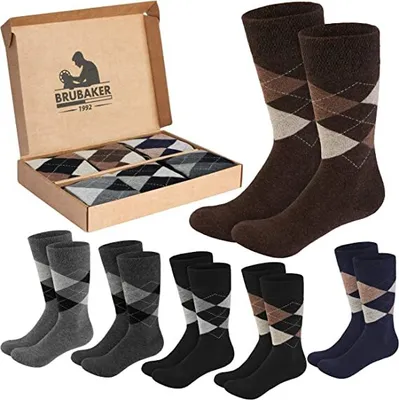Produktbild von Brubaker 6 Paar Socken mit Rautenmuster - Herrensocken mit Argyle Karo Muster in Geschenkbox - Herren Komfortsocken - weich und atmungsaktiv - Farbmix