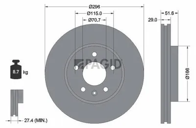 Zdjęcie produktu dla Tarcza hamulcowa PAGID do przednich hamulców modelu OPEL ANTARA, 296 mm, 54654NHC