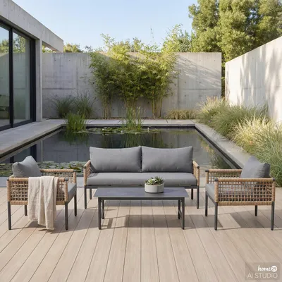 Produktbild von home24 Loungegruppe - 4-teilig - Stahl / Webstoff - Grau