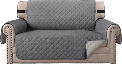 Produktbild von (2 Sitzer, Grau) wasserabweisend Sofabezug, rutschfester Couchbezug mit elastischem Riemen, Sesselbezug, weicher, gesteppter Sitz für Hunde und Haustiere, Rautenstich
