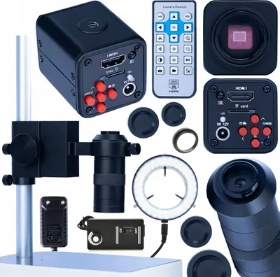 Immagine prodotto di Rosfix Set di Telecamere per Microscopio 1080P HDMI + Obiettivo 100x + Luce Ad Anello LED - Per Microscopi con Attacco C | Foto 4K, 16 MP
