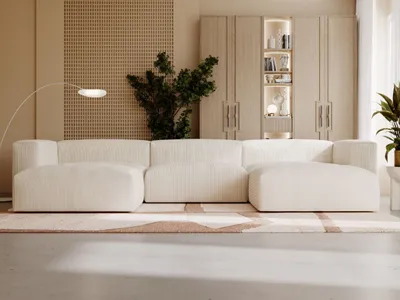 Produktbild von GrainGold Ecksofa U-Form Landi - Moderne Cord Ecksofa, Wohnzimmer Sofa - Eckcouch Beige (Lincoln 03)