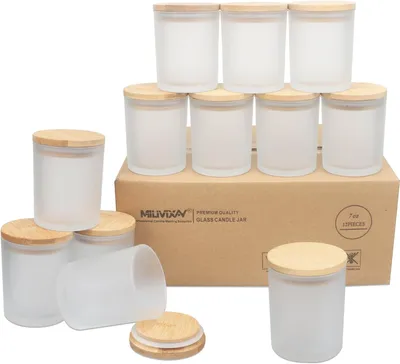Productafbeelding van Potten met een inhoud van 205 ml van wit givreerd dik glas met deksels - Set van 12 - Lege potten voor de fabricage