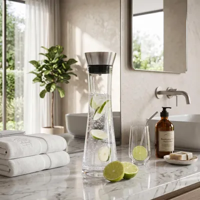 Produktbild von Wasserkaraffe aus Glas, 1 Liter mit praktischem Ausgießer