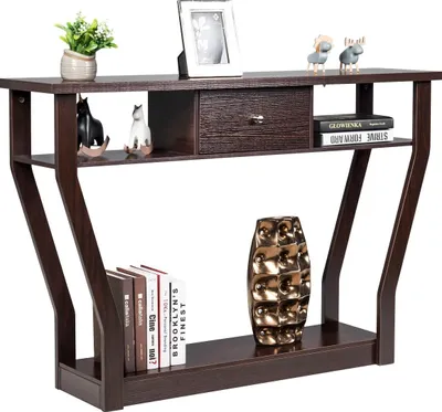 Image de Console avec tiroir et étagère, 120 x 30 x 81 cm, marron