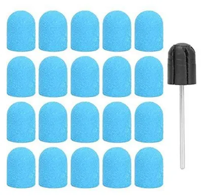 Produktbild von Nagelschleifbandbohrer Set mit 20 Schleifkappen Blau für Elektrischen Nagelbohrer