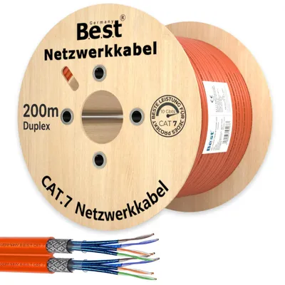 Produktbild von Germany B.e.s.t CAT 7 200m Duplex Netzwerkkabel Verlegekabel Kupfer S/FTP 10 Gbit/s