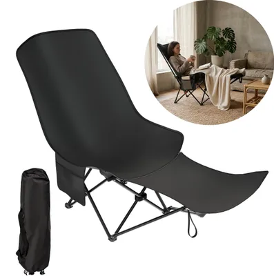 Produktbild von XINZI Mondstuhl Klappbar, Ergonomischer Outdoor-Stuhl mit Seitentasche und Tragetasche, Für Camping, Angeln und Garten Outdoor, Schwarz