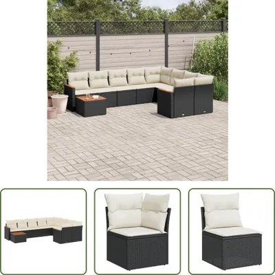 Produktbild von The Living Store 10-tlg. Garten-Sofagarnitur mit Kissen Schwarz Poly Rattan