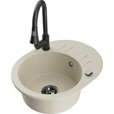 Obrázek produktu pro Mexen Kevin 1-miskový granitový dřez s odkapávačem a kuchyňskou baterií Elia, Béžová - 6517-69-670101-70