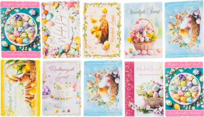 Image de Cartes de Pâques avec des œufs et un lapin - Lot de 10 cartes haut de gamme