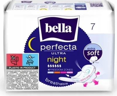 Packaging for Bella Perfecta Ultra night sanitary pads.