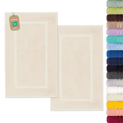 Produktbild von Lavea® 2er Set Badematte 50x80 cm, Badezimmerteppich 100% Baumwolle, 800 g/m², saugstark, waschbar, Badvorleger Bad, Dusche, WC – Elena - Creme