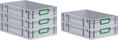 Produktbild von SparSet 5x Eurobox NextGen Color | HxBxT 12x40x60cm | 23 Liter | Griffe grün geschlossen | Glatter Boden | Grau | Eurobehälter, Transportbox, Transportbehälter, Stapelbehälter