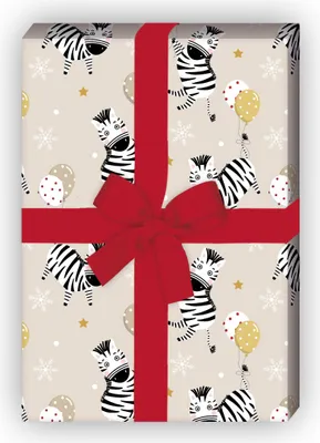 Produktbild von Zarte Kinder Geschenkpapier, beige mit Zebras und Ballons - G12344, 32 x 48cm