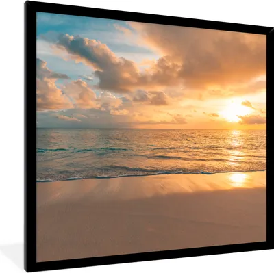 Produktbild von MuchoWow® Gerahmtes Poster Strand - Sommer - Sonnenuntergang - Wolken - Meer 40x40 cm - Poster mit Schwarzem Bilderrahmen Wandposter Rahmen Foto Bilder - Mit Rahmen - Wanddekoration Schlafzimmer