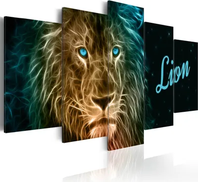Produktbild von Modernes Wandbild g-A-0094-b-n (150x75) - 5 Teilig Bilder Fotografie auf Vlies Leinwand Foto Bild Dekoration Wand Bilder Kunstdruck ABSTRAKT TIER LÖWE