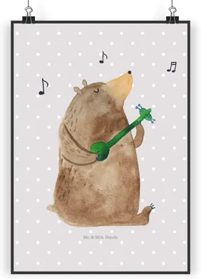 Produktbild von Mr. & Mrs. Panda Poster Bär Lied DIN A4 - Grau Pastell - Geschenk, Valentinstag, drucke, Kunstdruck, Wandbild, Spruch, Liebe, Teddy, Wanddekoration, Herz, Frau, wanddeko