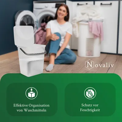 Obrázek produktu pro Novaliv box na prací prášek s víkem 7 litrů I Transparentní I 23,5 x 18 x 26,5 cm I Box Box na prací prášek s rukojetí Skladování pracího prášku Nádoba na prací prášek Nádoba na prací prášek