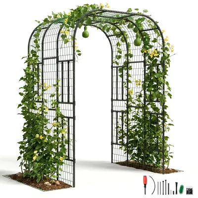 Immagine prodotto di Arco da giardino, griglia per piante rampicanti - supporto metallico per aiuole rialzate - altezza 2,2 m - struttura robusta - ideale per piante rampicanti, ortaggi e fiori