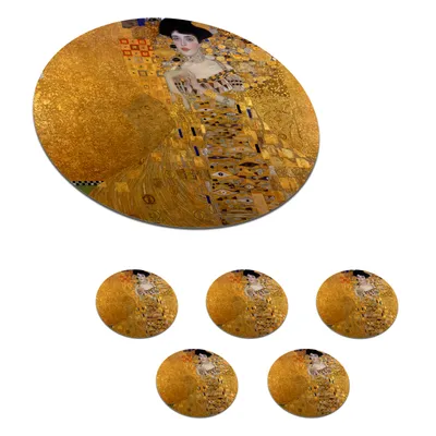 Produktbild von KitchenYeah® Glasuntersetzer Rund 6er Set Porträt von Adèle Bloch-Bauer I - Gemälde von Gustav Klimt 10x10 cm Untersetzer für Gläser - Getränkeuntersetzer - Tischplattenschutz - Tischuntersetzer für