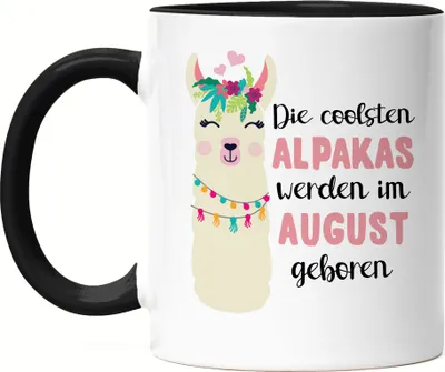 Produktbild von Die Coolsten Alpakas Werden im August Geboren Tasse Schwarz Wunschmonat Geschenkidee Geburtstag