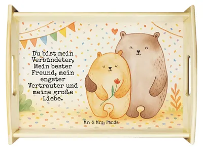 Produktbild von Mr. & Mrs. Panda Deko Tablett Bären Liebe Design - Weiß - Geschenk, Freundin, Serviertablett, Verknallt, Blume, betttablett, Frühstückstablett, Kuscheln, sofatablett