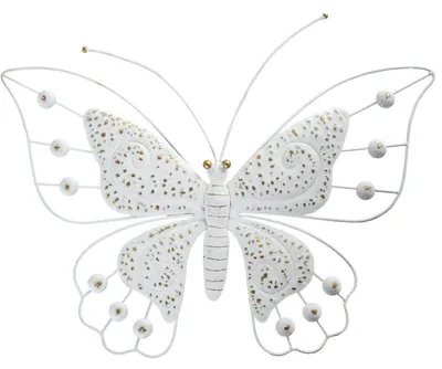 Produktbild von DRW Wanddekoration, Schmetterling, Metall, Weiß und Gold, 43 x 59 x 3 cm