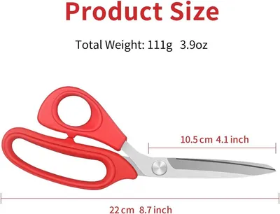 Vutyvve Linkshändige Stoffschere zum Schneiden von Stoff, Kleidung, Textilien, Leder, 22cm Schneider-Schere, Rot