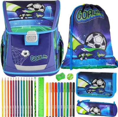 Produktbild von Spirit Schulranzen Set Cool Fussball 10-teilig gefüllt blau