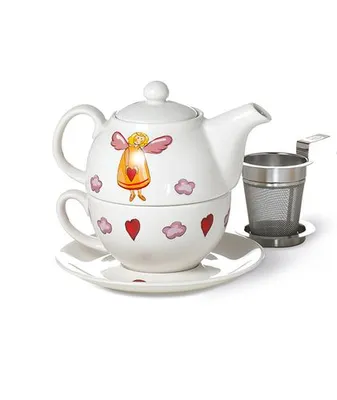 Produktbild von Tea for one Set "Schutzengel" Porzellan, 4 teilig Kanne: 0,3 l, Tasse: 0,17 l