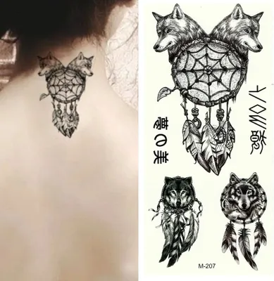 Produktbild von Temporäres Tattoo Wolf Traumfänger Design Temporary Klebetattoo Körperkunst