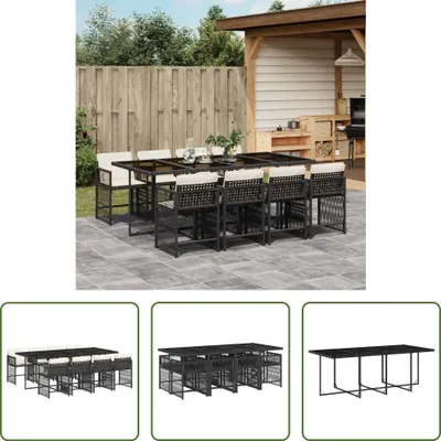 Produktbild von The Living Store 9-tlg. Garten-Essgruppe mit Kissen Schwarz Poly Rattan