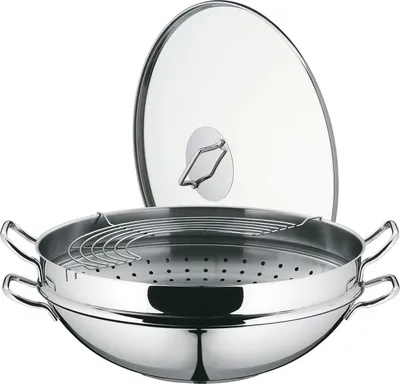 Zdjęcie produktu dla WMF 0792566040, Wok/Patelnia do mieszania, Stal nierdzewna, Stal nierdzewna, Szkło, Ceramika, Gaz, Halogen, Indukcja, Płyta jednolita, Niemcy
