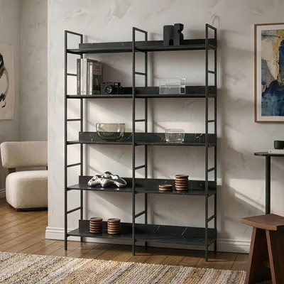 Obrázok produktu pre Knižnica „Noskik“ 180 x 120 x 30 cm čierna / vzhľad mramoru, čierna