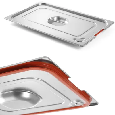 Produktbild von Deckel für GN Profi Line Behälter mit Silikondichtung und Griffmulde GN2/3 354x325mm Stahl - Hendi 804315