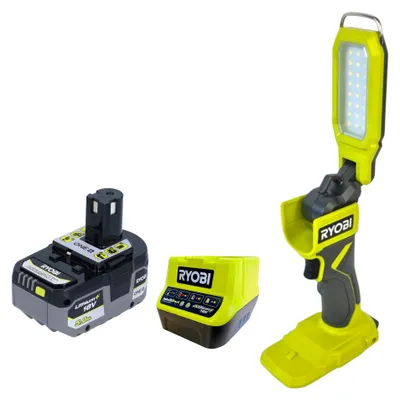 Zdjęcie produktu dla Lampa robocza RYOBI RSL18-0 z akumulatorem 18 V, 800 lumenów + 1 akumulator 5,0 Ah + ładowarka