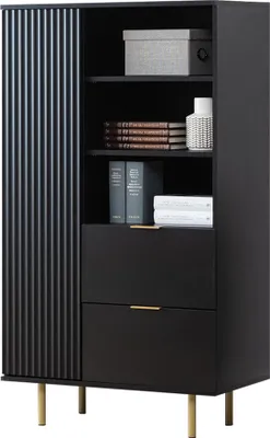 Produktbild von MIRJAN24 Regal Nubia R1D2SZ mit Drehtür und zwei Schubladen, Metallgriffe, 80x41x140 cm, Bücherregal (Farbe: Schwarz)